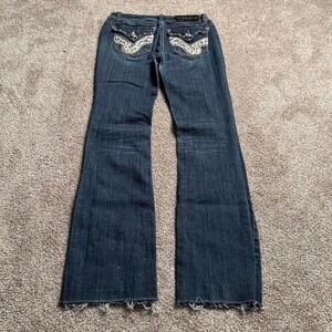 LA IDOL "CRYSTAL BUTTON FLAP" BOOTCUT DENIM